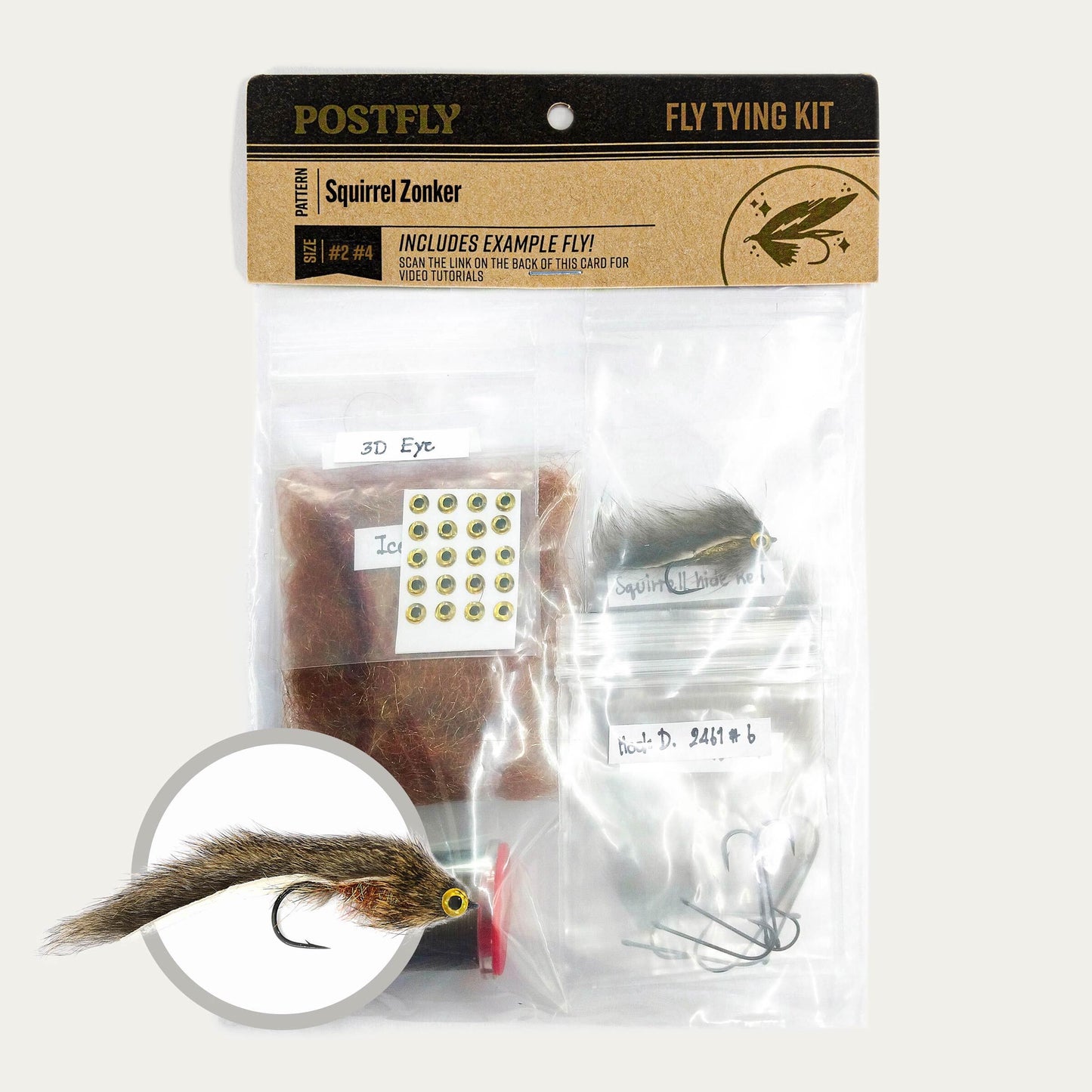 Fly Tying Kit |Squirrel Zonker Natural Brown #4 & #6