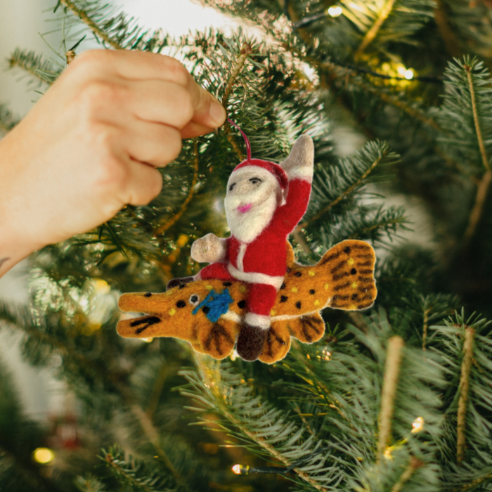 Bucking Santa Felted Christmas Tree Ornament