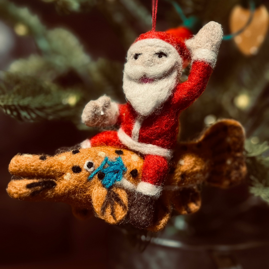 Bucking Santa Felted Christmas Tree Ornament