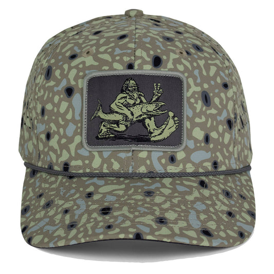 Big Foot Squatch Perforated Fishing 6-Panel Rope Cap Tan