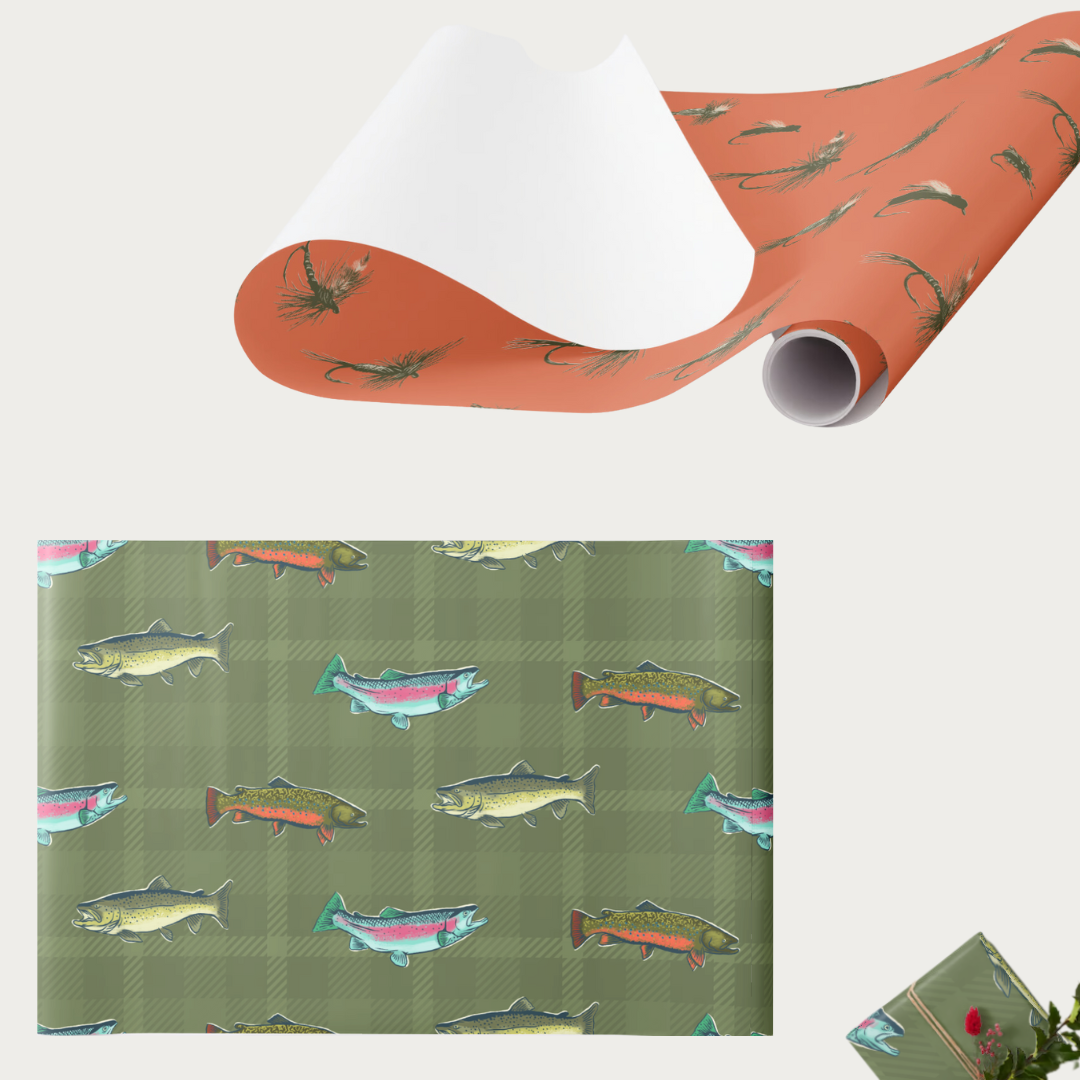 Vintage Trout Fly Fishing Themed Wrapping Paper