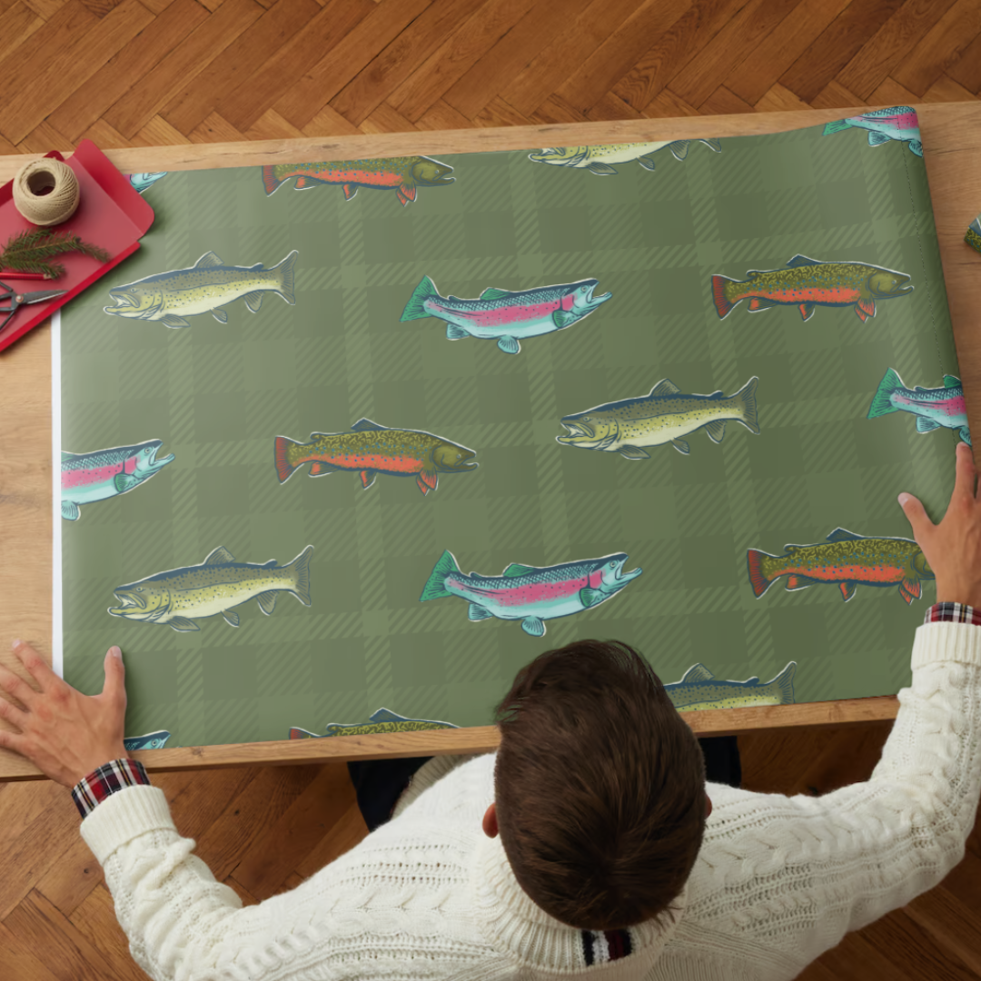 Vintage Trout Fly Fishing Themed Wrapping Paper