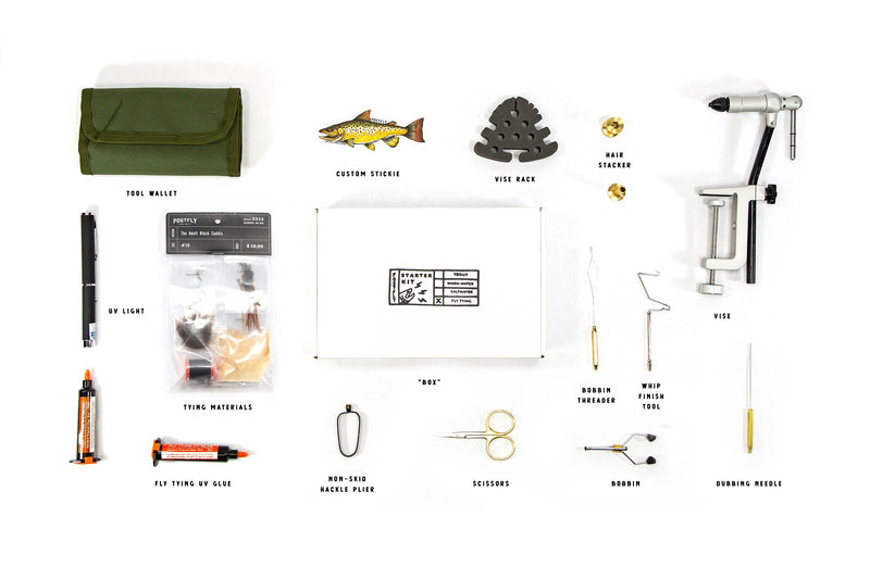 Fly Tying Starter Kit Contents Lay Flat